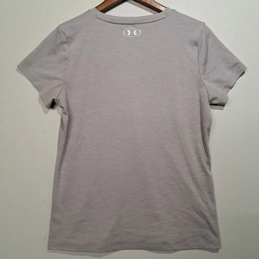Under Armour Heatgear T Shirt Womens Large L LG V Neck Gray - Picture 2 of 8